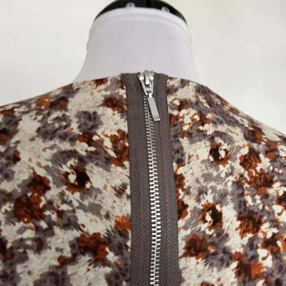 H&M Size 2 Floral Long Sleeve Fit & Flare Mini Dress Brown Orange Fall Summer - Picture 3 of 6